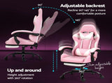 Artiss 2 Point Massage Gaming Office Chair Footrest Pink MOC-GC-2P-PK-WH
