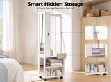 Artiss Lockable Jewellery Cabinet, Mobile Frameless Mirror, White JC-B-ROT01-170-WH