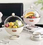 Beige Whimsical Covered Fruit Bowl with Flip Lid & Drainer - Cute Design Snack & Candy Dish for V888-ELOSUNG32430