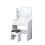 Diana Vanity Set with Shelves Cushioned Stool and Lighted Mirror- White V264-TAB-717C-WHE-NA-1