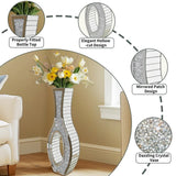 30-Inch Tall Double Sided Crushed Diamond Floor Vase Large Mirrored Silver Crystal Dcor V767-HP-ZZ1872