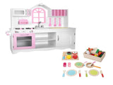Keezi Wooden Kids Pretend Kitchen Playset with 29pc Food Set Pink White PLAY-WOOD-PRINCESS-3IN1