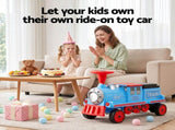 Rigo Kids Ride on Car Train 12V Electric Toy 2 Seaters Storage 87cm Blue RCAR-TRAIN-BU