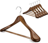 Premium Wooden Hangers 6-Pack Wide Shoulder Non-Slip Design for Coats, Jackets & Suits 360&deg V1258-DP02-WO-112