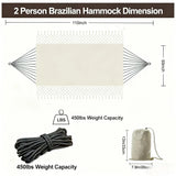 Double Tassel Hammock 110x59 Inch 450lbs Capacity Cotton-Polyester Canvas for Outdoor & V1232-LYDC-002