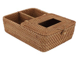 Rattan Tissue Box Square Handmade Decorative Napkin Holder with 2 Compartments Lid Remote Control V1294-YM0901-3117240032311