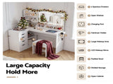 Artiss Dressing Table Corner Vanity Desk Set Stool LED Charging Station White FUR-V-DRESS09-WH-AB