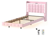 Levede Single Floating Bed Frame LED Headboard USB Pink BF1062-S