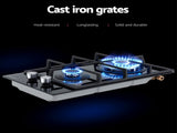 Devanti Gas Cooktop 30cm 2 Burner Built-in Stove Glass Cook Top NG LPG Wok Burner CT-GAS-2B-C-BK