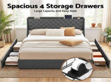 Artiss King Bed Frame with 4 Storage Drawers and Charging Station Tufted Wingback Headboard 300kg BFRAME-J-CORTIS-K-CA-AB