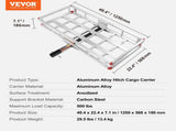 49.4 x 22.4 x 7.1 in Hitch Cargo Carrier, 500lb Capacity Trailer Hitch Mount Aluminum Cargo Basket, V952-CHXLK47206500F92QV0