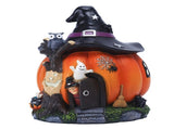 Halloween Witch Pumpkin House Figurine Luminous Resin Pumpkin Statue Crafts Desktop Ornament V1294-YM0717-10351786