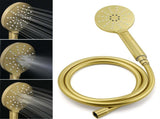 Brushed Gold Twin Shower Large Round 12" Rain Head Handheld Silde Wall Rail Arm Mixer Valve V1233-S4902ABGHR002M4CGKSR112GKC1292BG