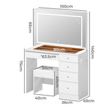 Levede Dressing Table LED Makeup Mirror Stool Set Vanity Desk 5 Storage Drawer VM1034-WH-AU