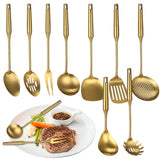 9PCS Gold Kitchen Utensils Set, 304 Stainless Steel Gadgets Cooking Tools, All Metal Serving V1369-AZ3-W-08741