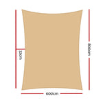 Instahut Shade Sail 6x8m Rectangle 280GSM 98% Sand Shade Cloth SAIL-H-6X8-C-SA