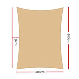 Instahut Shade Sail 6x8m Rectangle 280GSM 98% Sand Shade Cloth SAIL-H-6X8-C-SA