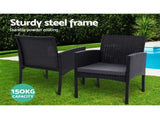 Gardeon 2PC Outdoor Dining Chairs Patio Furniture Rattan Lounge Chair XL Ezra ODF-CHAIR-TEA-XL-BK-2X