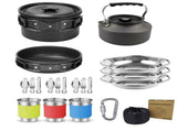 Black Camping Cookware Set for 23 People Portable Outdoor Cooking Pot, Frying Pan & 1.1L Kettle V888-ELOSUNG54632