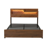Artiss Queen Bed Frame Metal with Charging Station LED Light Storage Shelf MBED-D-ROCK-Q-WD-AB