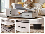 Artiss Coffee Table Marble Finish Center Table with Storage Drawer Cabinet Wood White FUR-S-COF12-MBWH