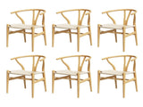 1 Set of 6 Artiss Dining Chairs Wooden Rattan Seat Wishbone Back MO-DIN-B-01-RAT-WDX6