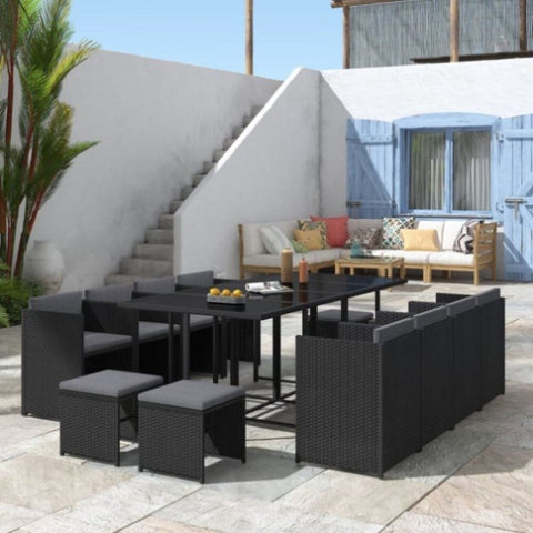 Bali 13PC Outdoor Dining Set-Black V264-OTF-502S-BLK