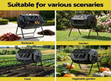 Gardeon Compost Bin Dual-Chamber 160L Composter Tumbler Rotating Garden Recycle Food Waste CBIN-DUAL-TBL-BK
