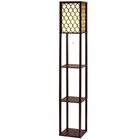 Artiss Floor Lamp 3 Tier Shelf Storage LED Light Stand Home Room Pattern Brown LAMP-FLOOR-SF-3017-B-BR