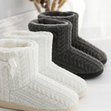 Dark Grey Flat Bottom Warm Boots, Knitted and Rubber, Non-Slip and Durable 1Pair V1370-AZ4-14286