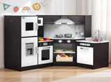 Keezi Kids Wooden Kitchen Playset 29pc Food Set Black White PLAY-WOOD-TAP-3IN1