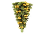 Christabelle 90cm Gold Christmas Teardrop Wreath Pre Lit Warm White LED Timer Baubles Berries F 112_SENG90T