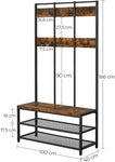 Large Coat Rack Stand with 12 Hooks and Shoe Bench Rustic Brown and Black V178-11260