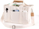 Canvas Tote Bag With Zipper, Multi Pocket Large Capacity Shopper Handbag With Handles, For Travel V1237-ZY-807-142