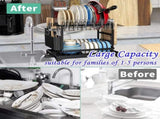 2-Tier Sink Rack with Utensil Holder and Drip Tray, Black, for Kitchen Sink Drain V1188-MS-325-1198