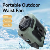 10000mAh Portable Outdoor Waist Fan Hanging Neck Strong Wind with Power Bank LED Lighting for V413-PORTABLE-FAN-10000A-GREEN