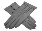 Dents Womens Leather Gloves With Button Detail, Elastic Palm & Silk Feel Lining V563-77-0018-GREY-XL
