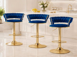 Artiss Bar Stools X3 Kitchen Counter Chair Gas Lift Velvet Woven Backrest Navy BA-K-1006-BLX3