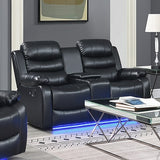 Chelsea 3R1R1R Seater Finest Leatherette Recliner Feature Console LED Light Ultra Cushioned V43-SET-CHLS-3-1-1-BL