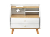 Artiss Bedside Table 2 Drawers Charging Station White and Pine FUR-S-BS-05-WH