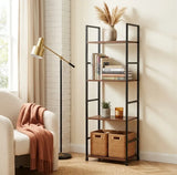 CARLA HOME 4 Tier Bookshelf - Wood Metal Display Shelf - Brown - Rustic - Steel - Living Room Office V178-36411