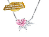 Elegant Pink Heart Moissanite Necklace in Sterling Silver with Sparkling Teardrop Accents, V1341-ZY-7GRWNFLP-MOISSANITE-PREMIUMS925