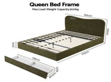 Artiss Queen Bed Frame with Storage Drawer, Chenille Curved Headboard BFRAME-I-MOSS-Q-GN-AB