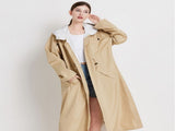 Size L Khaki Women's Chic Lightweight Waterproof Raincoat - Long Hooded Packable Rain Jacket with V888-ELOSUNG32622