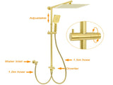 Brushed Gold Square 12" Rain Head 3 Mode Handheld Rose Sliding Rail Wall Arm Dual Shower Taps Set V1233-SC842GHS002M4CGKSS112GCPF0272AG