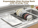 Expandable Dish Drying Rack with Drying Tray, Stainless Steel Over Sink Dish Rack, Removable V1369-AZ3-W-08869