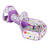 Purple 3-in-1 Kids Play Tent Set - Foldable Indoor/Outdoor Tunnel and Ball Pit with Fence V888-ELOSUNG15038