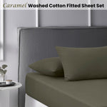 Accessorize Caramel Washed Cotton Fitted Sheet Set Super King V442-HIN-FITTEDSS-WASHCOTTON-CARAMEL-SK