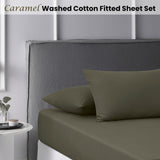 Accessorize Caramel Washed Cotton Fitted Sheet Set Double V442-HIN-FITTEDSS-WASHCOTTON-CARAMEL-DS