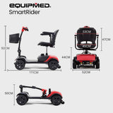 EQUIPMED Electric Mobility Scooter Portable Folding for Elderly Older Adult, SmartRider Black & Red V219-EQMOHC06A